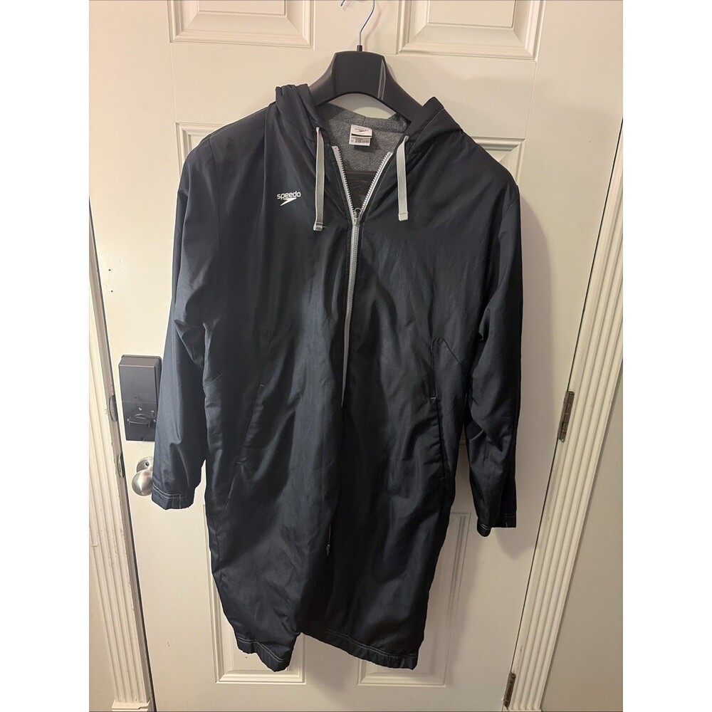 Speedo Black Fleece Lined Long Hooded Swim Parka Deck Coat XS Unisex Adult